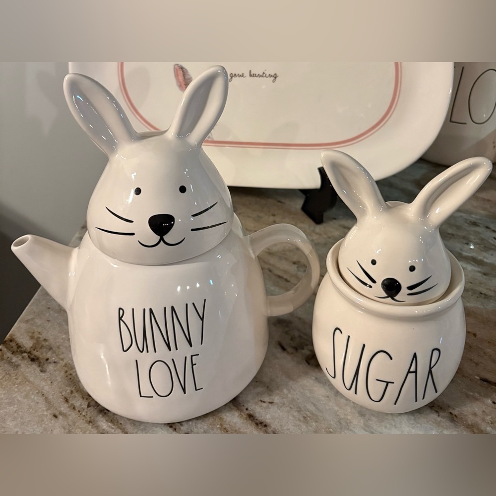 Rae Dunn BUNNY LOVE Teapot & SUGAR Pot
